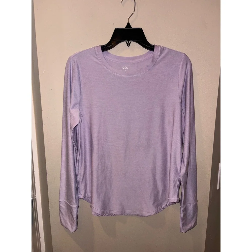 NWOT DSG Womens Purple Long Sleeve‎ Athletic Top Crew Neck Thumbholes Size S